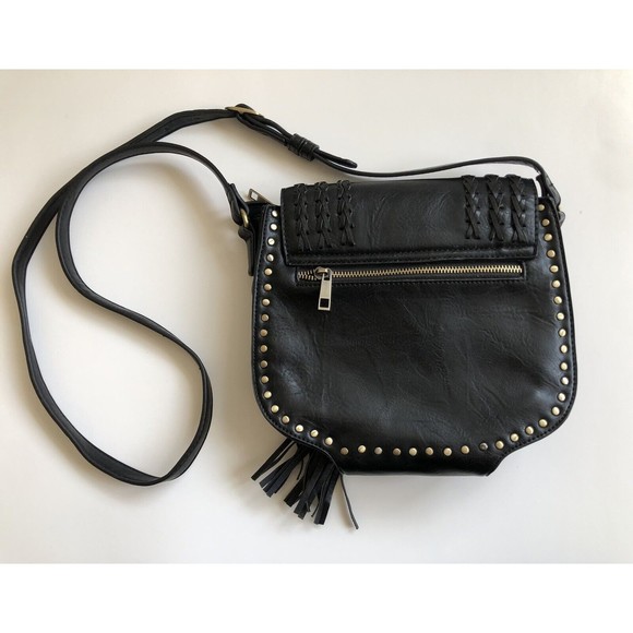 Antik Kraft Black Purse Crossbody Tassel Boho Studs Western - Picture 2 of 10